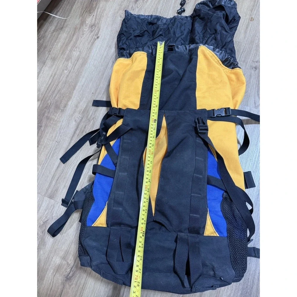 Vtg L.L BEAN Blue Yellow Hiking Camping Backpack Pack-Out Heavy Duty Rucksack
